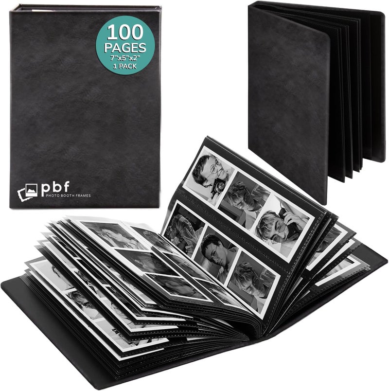 pbf PHOTO BOOTH FRAMES pbf Photo Booth Album | 2x6 Photo Album w/Picture Sleeves | 2x6 Strips Memory Book | Photo Strip Album | Wedding Photo Album for Photo Booth Pictures | 100 Pages, Holds 200 Photos (Black, 1-Pack) - Image 1
